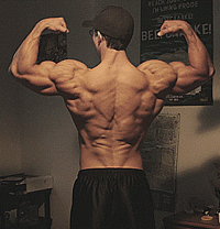 man flexing big back muscles